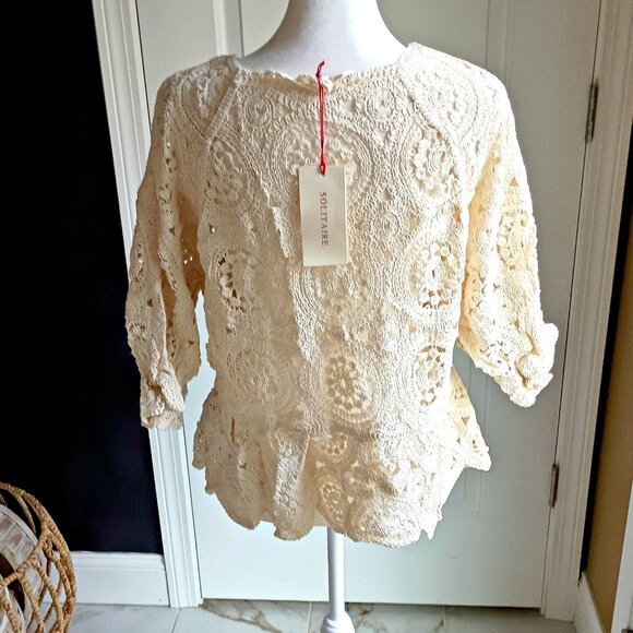 NEW! CROCHET LACE BLOUSE By SOLITAIRE SZ L - Picture 3 of 4